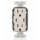 Leviton T5635-T 15A Tamper-Resistant Receptacle with USB Type-C Charger, Light Almond