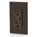 Leviton T5637-B 15A Tamper-Resistant Receptacle with USB Type C for Non-PD Charging, Brown