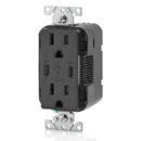 Leviton T5637-E Power Plug, 15A TR Receptacle with USB Type NO and USB Type Non-PD Charge