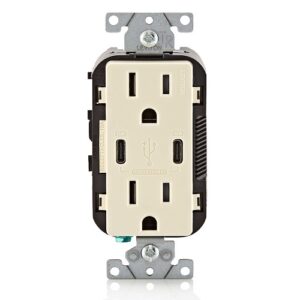 Leviton T5637-T 15A Tamper-Resistant Receptacle with USB Type C for Non-PD Charging, Black