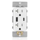 Leviton T5834-W 20A Tamper-Resistant Receptacle with USB Type A/C for 60W Charging, White