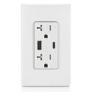 Leviton T5834-W 20A Tamper-Resistant Receptacle with USB Type A/C for 60W Charging, White