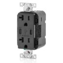 Leviton T5835-E USB Type-C Charger Receptacle, 20A Tamper-Resistant, Black