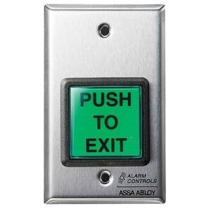 Alarm Controls TS-2T Request to Exit Station with Electronic Timer, 2" Green Square Push Button, Single Gang, 430 Stainless Steel