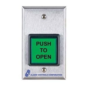 Alarm Controls TS-30 Green 2" Square Illuminated Push Button, Push to Open, SPDT, Momentary