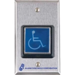 Alarm Controls TS-4 Request to Exit Station, Square Blue Push Button with ADA Symbol