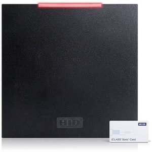 HID 940NNNTEK2037P iClass SE R90 Long Range Smart Card Reader, Low Frequency Off, High Frequency Sio, Seos, Wiegand, Terminal, LED Red, Green Flashing, Buzzer On, CSN Suppressed, Black
