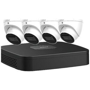 Dahua N444L42A Lite-Series E-VU Security System, 5-Piece, Includes (1) N41C1P2 4-Channel 2TB NVR, Black (4) N41CJ02 4MP Turret IP Cameras, White