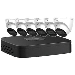 Dahua N484L62A Lite-Series E-VU Security System, 7-Piece, Includes (1) N41C2P2 8-Channel 4K NVR, 2TB, Black (6) N41CJ02 4MP Turret IP Cameras, White