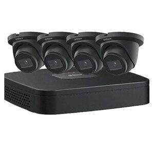 Dahua NB444E42B Startlight Network Security System Kit, 5-Piece, Includes (4) 4MP Turret IP Cameras, 2.8mm Lens, Black (1) 4-Channel 4K NVR
