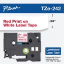 Brother TZE242 Red on White Laminated Tape 18 mm