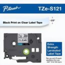 Brother TZES121 0.35"x26.2' Label Tape, Black/Clear